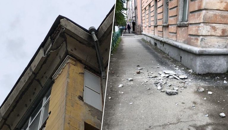 В Усть-Каменогорске на проспекте имени Первого Президента старые дома угрожают жизням прохожих