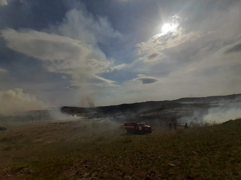 В районе горы Чечек горит сухая трава